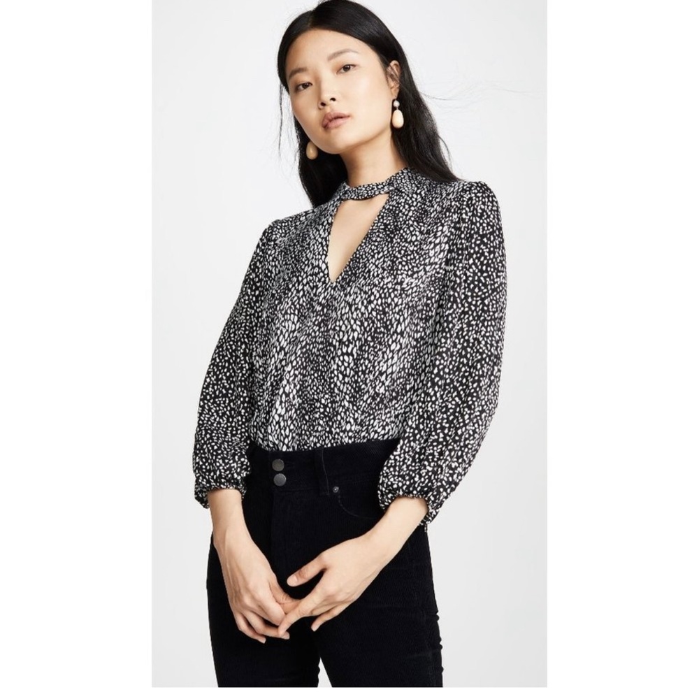 Alice + Olivia Womens Top Willa Cutout Collar Designer Size Small Black Whit